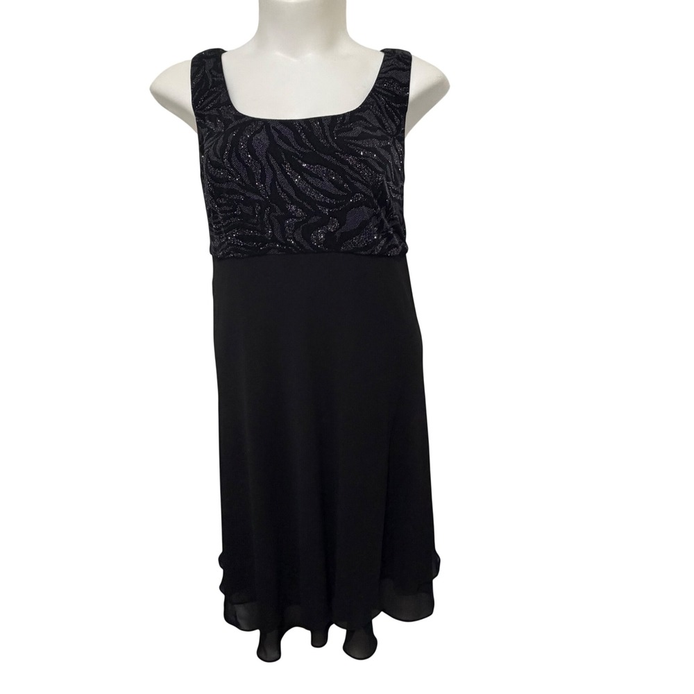 Dressbarn Collection Black Glitter Zebra Print Sleeveless Midi Dress 22W Plus